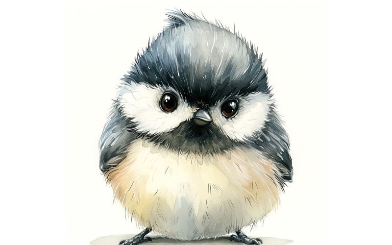 Cute Chickadee Bird Baby Watercolor Handmade ilustrace 3