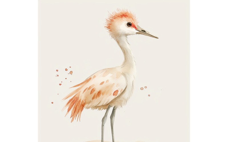Cute Sandhill Crane Bird Baby Acquerello Illustrazione fatta a mano 4