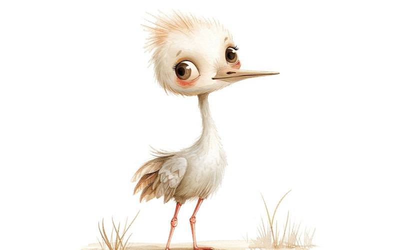Lindo Sandhill Crane Bird Baby Acuarela Ilustración hecha a mano 2