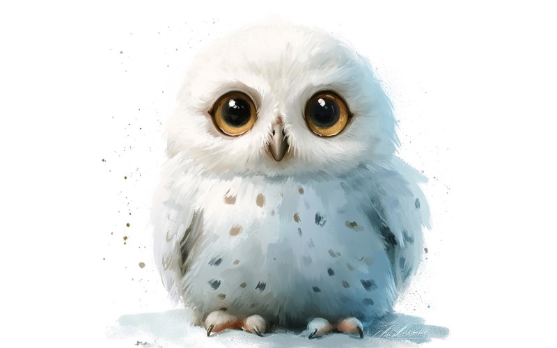 Mignon harfang des neiges oiseau bébé aquarelle illustration faite à la main 3