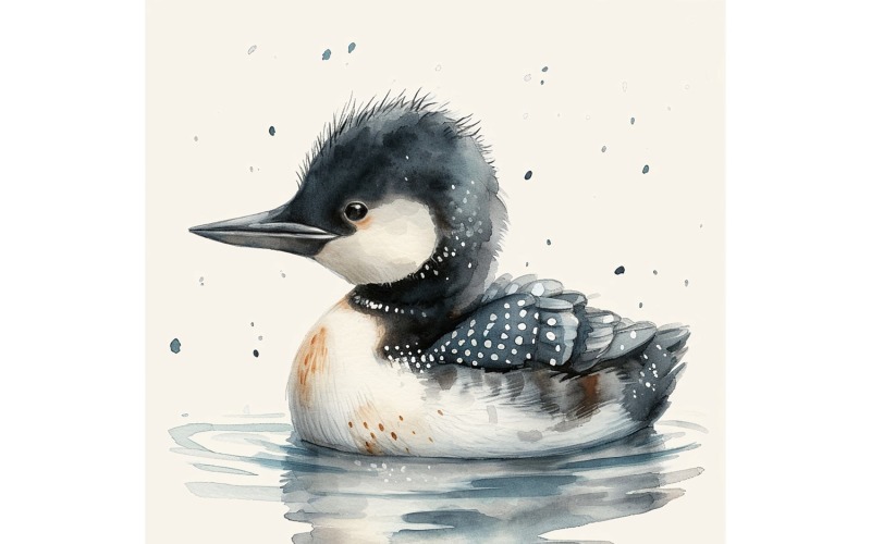 Niedliche Loon Bird Baby Aquarell handgemachte Illustration 4