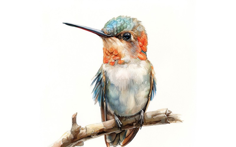 Roztomilé dítě kolibříka akvarel ručně vyráběné ilustrace 1