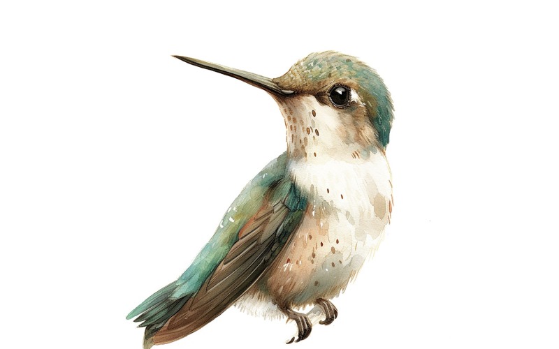 Roztomilé dítě kolibříka akvarel ručně vyráběné ilustrace 2