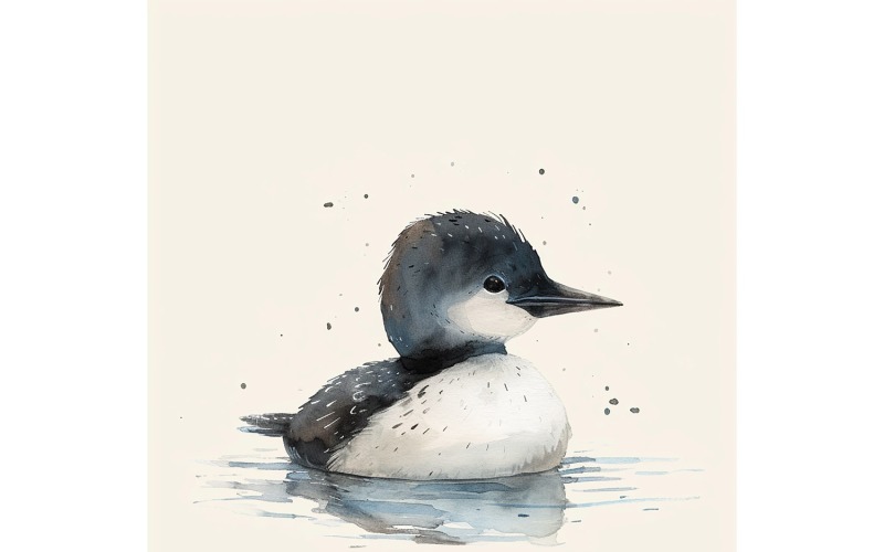 Roztomilý Loon Bird Baby Akvarel ručně vyráběné ilustrace 3