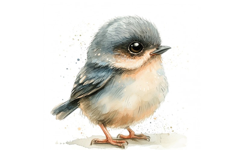 Roztomilý vrabčák sova pták dítě akvarel ručně vyrobený obrázek 4