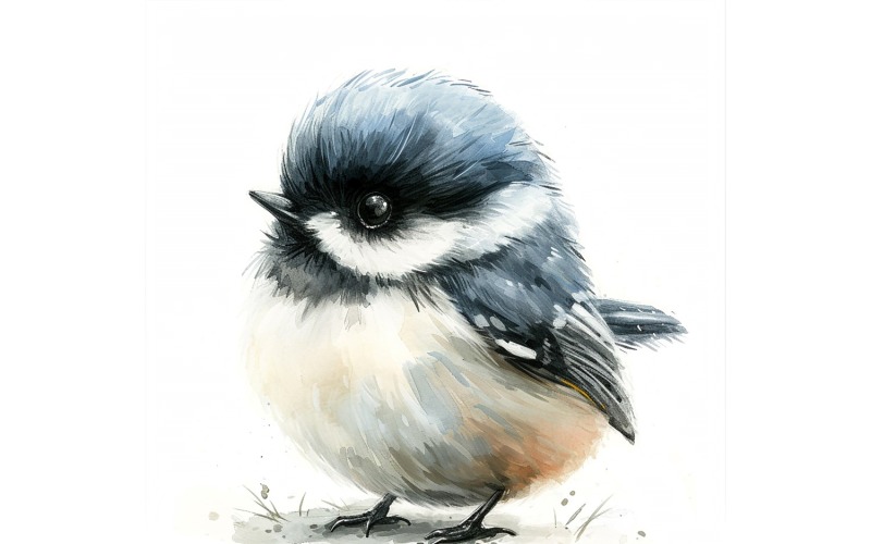 Söt Chickadee Bird Baby Watercolor Handgjord illustration 4
