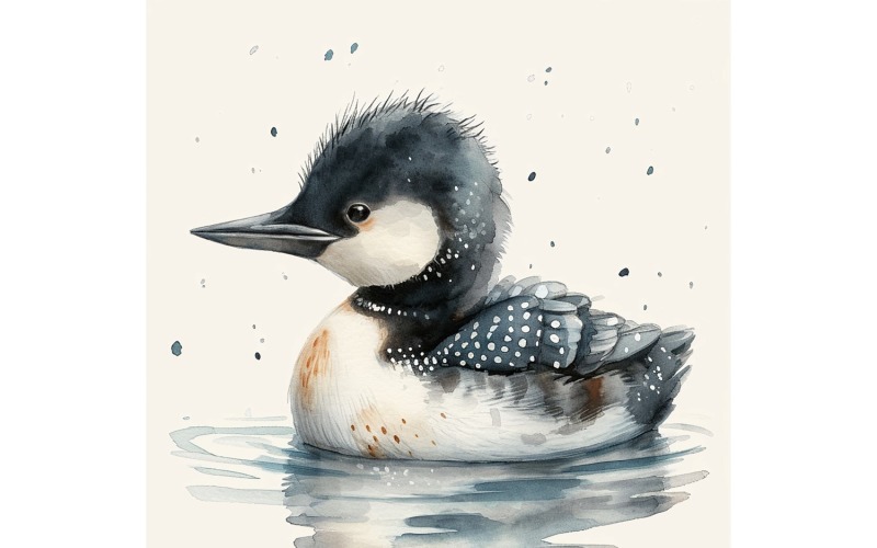 Söt Loon Bird Baby Akvarell Handgjord illustration 4