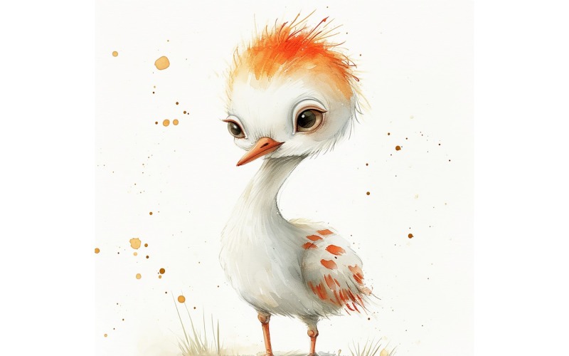 Söt Sandhill Crane Bird Baby Watercolor Handgjord illustration 1