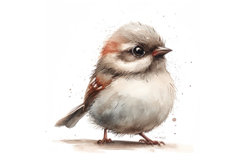 Söt Sparrow Owl Bird Baby Akvarell Handgjord illustration 3