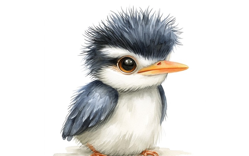 Niedliche gekrönte Nachtreiher Vogel Baby Aquarell handgemachte Illustration 2