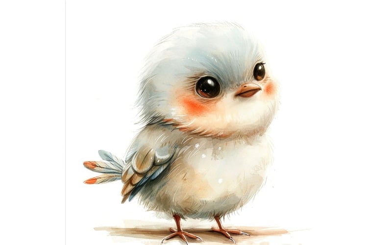 Cute Flicker Bird Baby Watercolor Handmade illustration 3