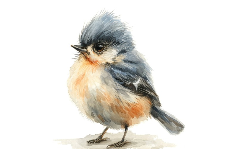 Cute Titmouse Bird Baby Watercolor Handmade illustration 3