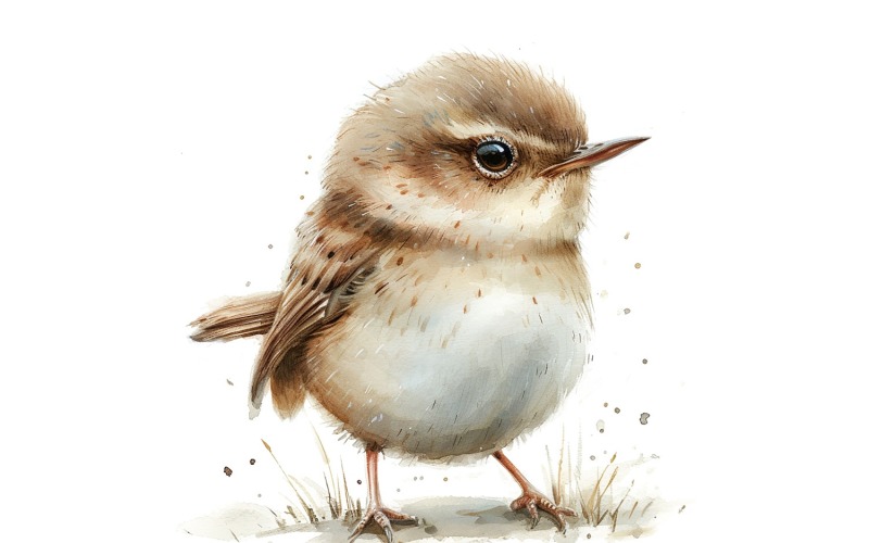 Cute Wren Bird Baby Aquarela Feito à Mão ilustração 4