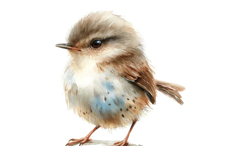 Cute Wren Bird Baby Watercolor Handmade illustration 1