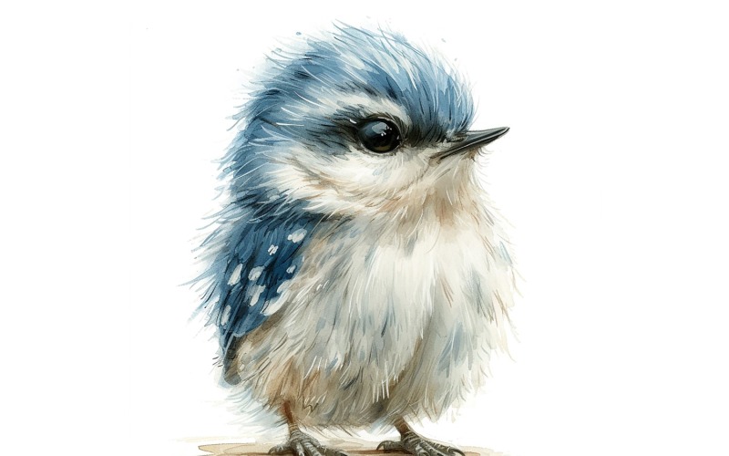 Illustrazione fatta a mano dell'acquerello del bambino del picchio muratore dal petto carino 3