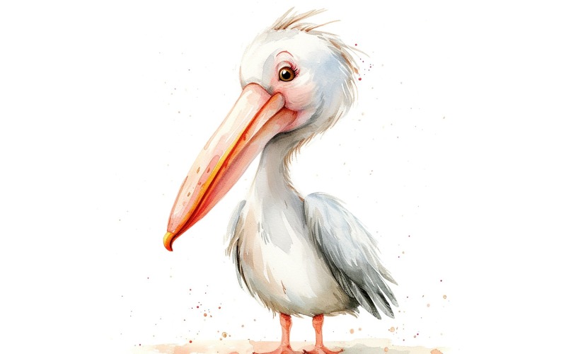 Mignon Pélican Oiseau Bébé Aquarelle Illustration faite à la main 3