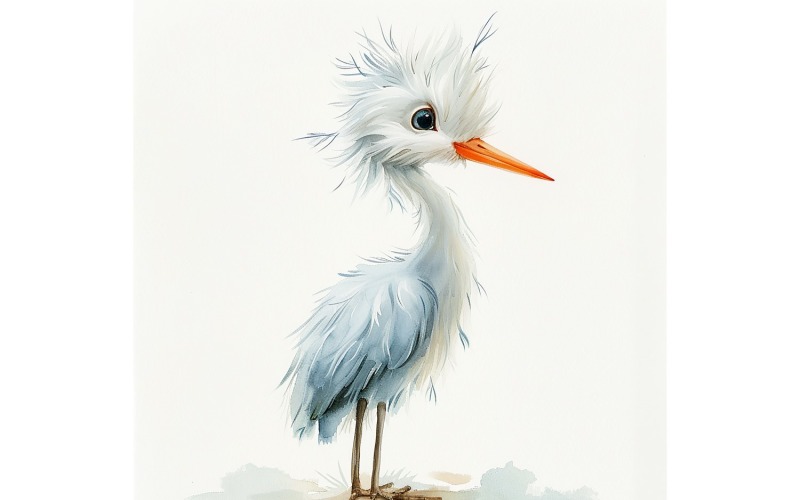 Niedliche Reiher Vogel Baby Aquarell handgemachte Illustration 1