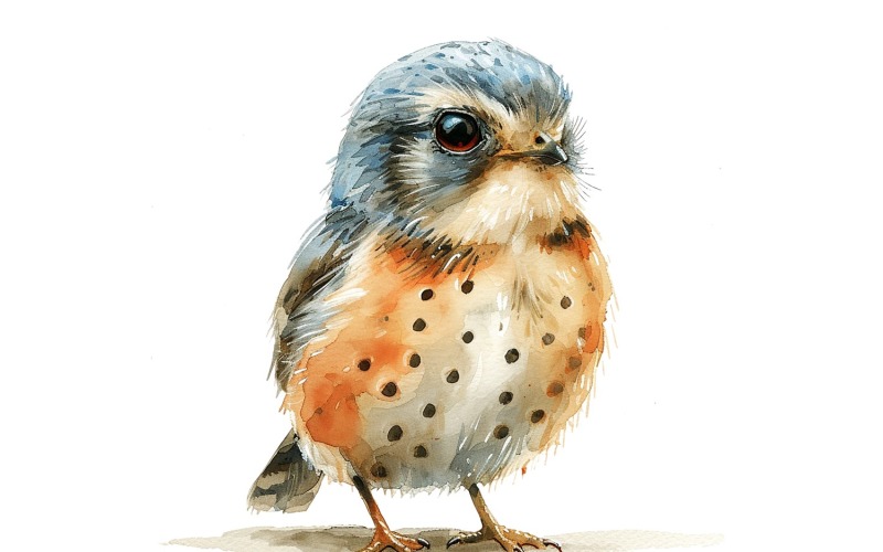 Niedliche Turmfalken Vogel Baby Aquarell handgemachte Illustration 2