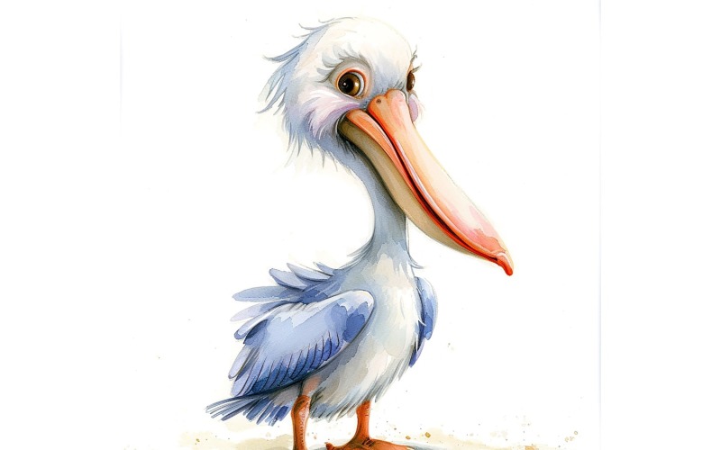 Roztomilý Pelican Bird Baby Akvarel ručně vyráběné ilustrace 2