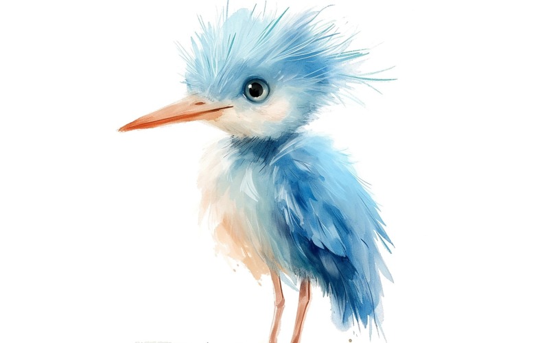 Söt Blue Heron Bird Baby Watercolor Handgjord illustration 1