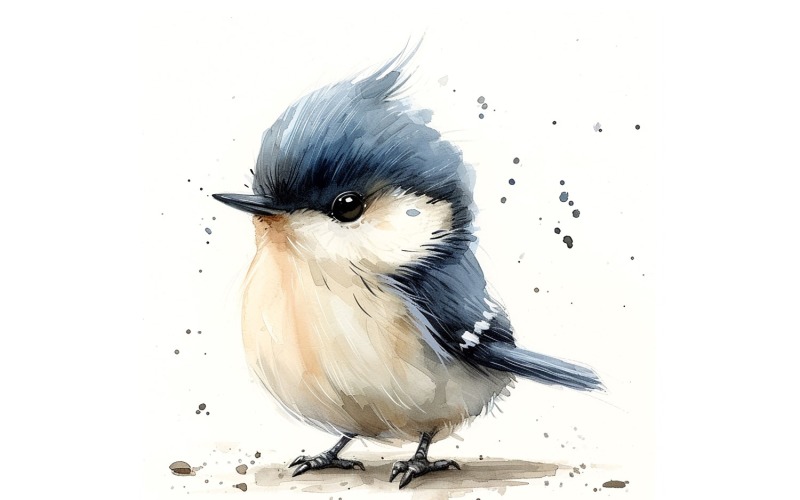 Söt Breasted Nuthatch Bird Baby Watercolor Handgjord illustration 2