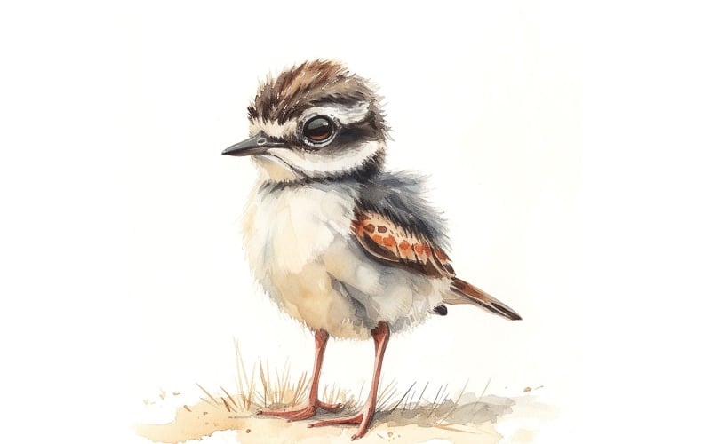 Söt Killdeer Bird Baby Watercolor Handgjord illustration 2