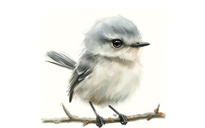 Söt Mockingbird Bird Baby Watercolor Handgjord illustration 3