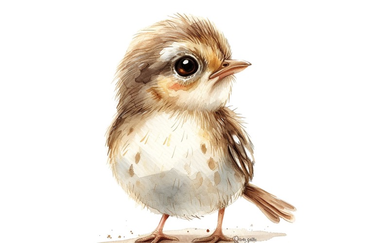 Söt Quail Bird Baby Vattenfärg Handgjord illustration 3