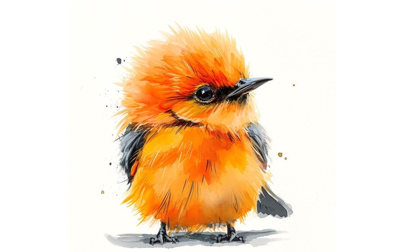 Süße Baltimore Oriole Vogel Baby Aquarell handgemachte Illustration 4