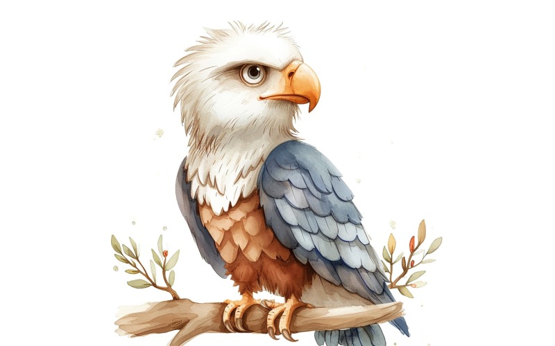 Aranyos Bald Eagle Bird Baby akvarell kézzel készített illusztráció 4