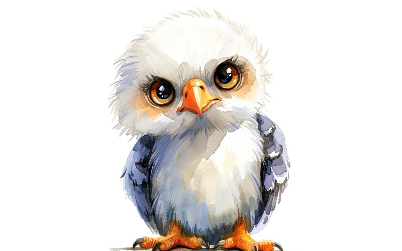 Aranyos Eagle Bird Baby akvarell kézzel készített illusztráció 3.