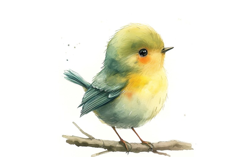 Aranyos Pine Warbler Bird Baby Akvarell kézzel készített illusztráció 3