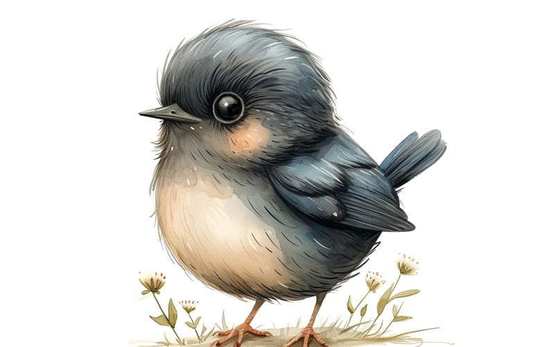 Bonito pássaro melro alado vermelho bebê aquarela ilustração artesanal 1