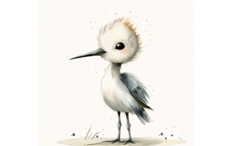 Cute Avocet Bird Baby Watercolor Handmade ilustrace 4