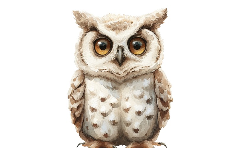 Cute Horned Owl Bird Baby Watercolor Handmade illustration 4.