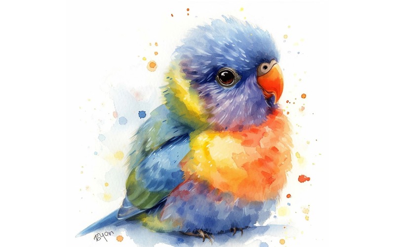 Cute Rainbow Lorikeet Bird Baby Watercolor Handmade ilustrace 3
