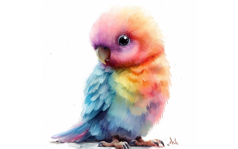 Cute Vasa Parrot Bird Baby Akvarel ručně vyráběné ilustrace 2