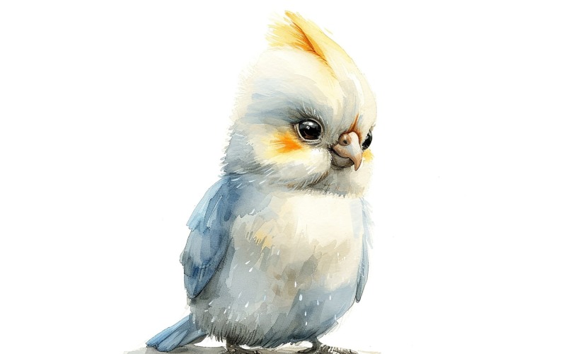 Illustrazione fatta a mano dell'acquerello del bambino dell'uccello sveglio di Cockatiel 3