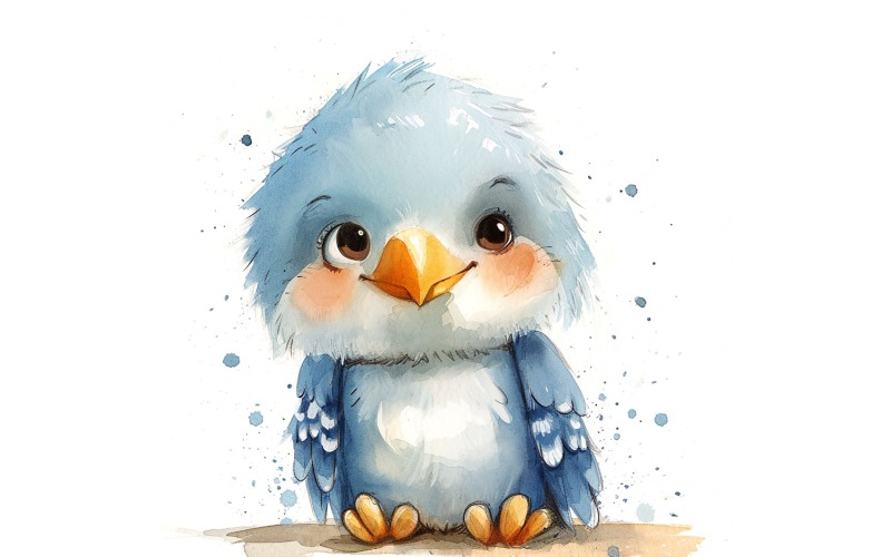 可爱的鹰鸟宝宝水彩手工插图 1。