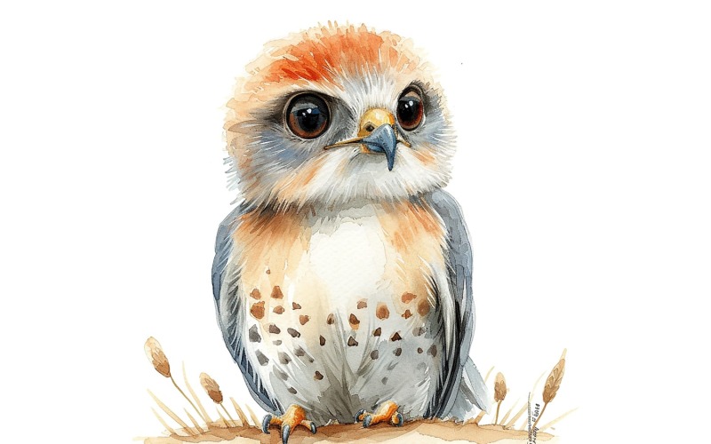Lindo pájaro águila bebé acuarela ilustración hecha a mano 3.