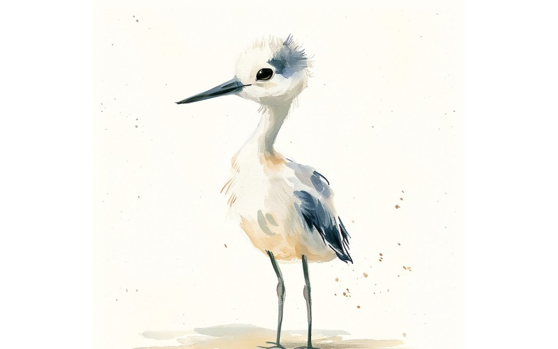 Mignon Avocet Bird Baby Aquarelle Illustration faite à la main 2