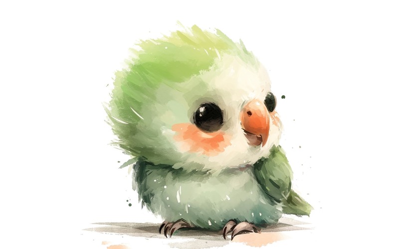 Mignon perroquet oiseau bébé aquarelle illustration faite à la main 4