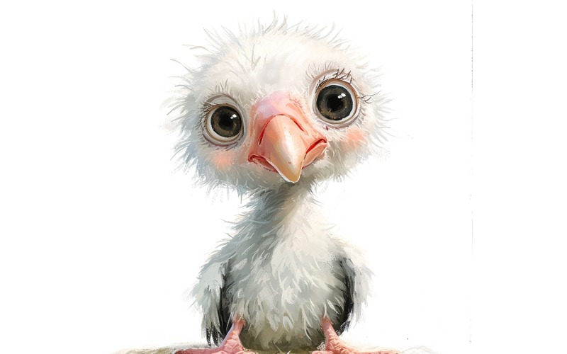Милый гриф-птица-детеныш акварелью, иллюстрация ручной работы 1