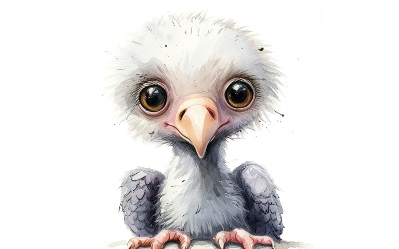 Милый гриф-птица-детеныш акварелью, иллюстрация ручной работы 4