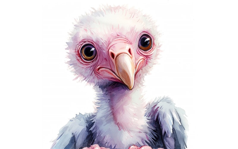 Niedliche Geier Vogel Baby Aquarell handgemachte Illustration 2