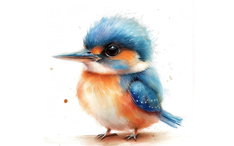 Roztomilý ledňáček říční pták akvarel ručně vyráběné ilustrace 4