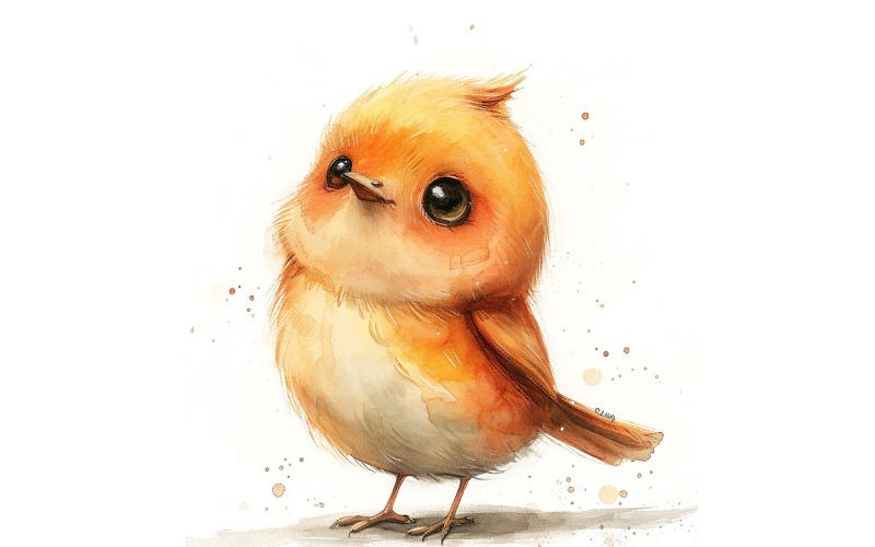 Roztomilý Robin Bird Baby akvarel ručně vyráběné ilustrace 2.
