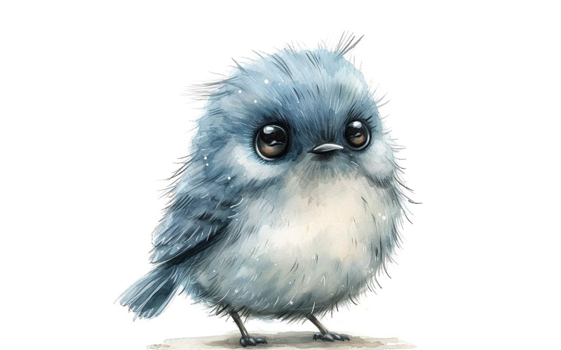 Roztomilý Twitter Bird Baby Watercolor Handmade ilustrace 1