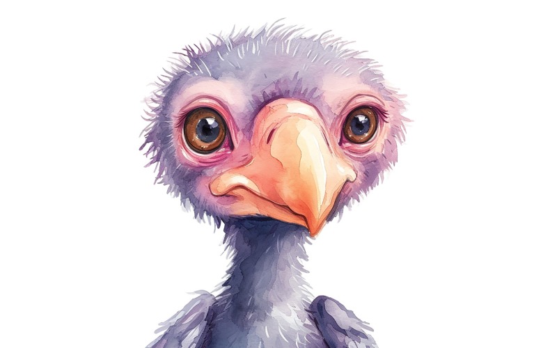 Roztomilý Vulture Bird Baby Akvarel ručně vyráběné ilustrace 3