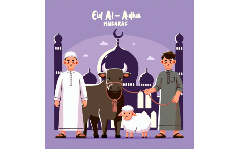 Eid Al Adha s lidmi a zvířaty ilustrace